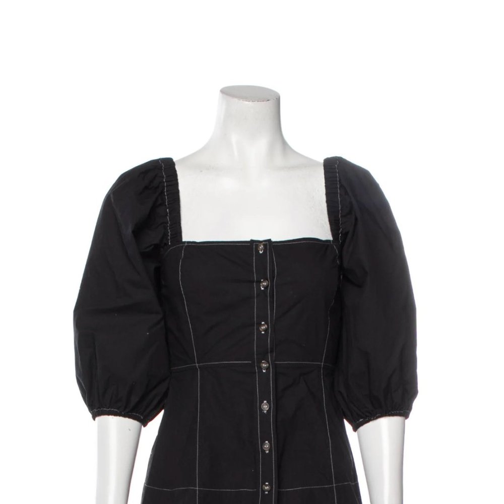 GANNI Square Neckline Three-Quarter Sleeve Crop Top Size: M